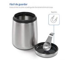 Xavax Bote para café molido o en granos, recipiente hermético para conservar el aroma, bote de almacenamiento de acero inoxidable plateado y cuchara medidora, 1,8 L