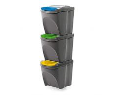 Prosperplast Juego de 3 cubos de basura con compartimentos 3 x 25 Litros, color gris