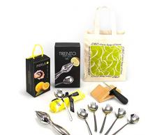 FranquiHOgar Set Completo de Ostras-Abridor de ostras, Taco de Madera, 6 Piezas Cuchara/Tenedor de Acero Inoxidable ostras Multiusos, exprimidor de Limones de Acero Inoxidable, toallita Manos marisco