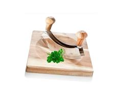 BRANDANI 54013 - Tabla de Cortar de Madera de Acacia con Media Luna de Acero Inoxidable