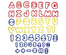 Wilton Pack de 50 cortadores de Galletas, diseño de Letras y números, Rojo, Amarillo y Azul, Centimeters