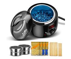 AEVO Calentador de Cera, Kit de Depilación con 2 Contenedores, 4 Bolsas de Cera y 20 Aplicadores, Temperatura Ajustable, Pantalla LED, para Spa Cara Brazos Axilas Piernas Bikini, Unisex