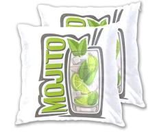 HARXISE Funda de Almohada de Microfibra,patrón 3D Multicolor Opcional,Dos Paquetes, sin Almohada,Barra Verde Alcohol Cóctel Mojito Vaso Lleno Comida Larga Bebida Bebida Caipirinha Cítrico Frío Claro