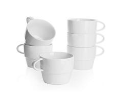 Sweese - Juego de 6 vasos de porcelana para capuchino, 320 ml, apilables, para café, té, chocolate caliente, 6 unidades blanco