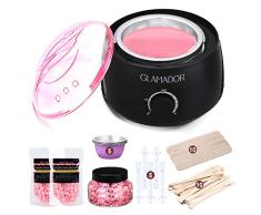 Kit de Calentador de Cera Eléctrico Profesional- GLAMADOR Calentador de Cera para la Depilación de 500ml, 2 Bolsas de Cera, 1 Frasco de Frijoles de Cera, 20 Espátulas de Madera, 5 Cuencos