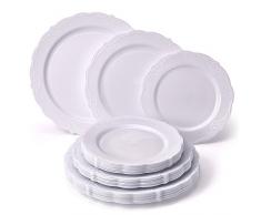 Silver Spoons 1829 Vajilla para Fiestas Desechable de 30 Piezas | 10 Platos Grandes | 10 Platos para Ensalada | 10 Platos para Postre | Elegante Aspecto de Porcelana Fina (Vintage â Blanco)