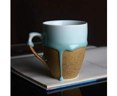 Reutilizable Taza De Cerámica Artesanal De Esmalte De Flujo Azul De Cerámica Redonda/Tazas De Porcelana Irregulares Tazas De Café Con Leche Blanco/Marrón, 300 Ml De Café Redondo