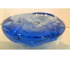 Cenicero modern de cristal coloreado, adorno, cuenco, cenicero de vidrio coplado a boca en colour azúl transparente diametro aprox. 11 cm, disenado y fabricado por Oberstdorfer Glashütte