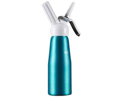 500ML Sifon Cocina Espumas Metal Dispensadores De Nata, Sifón Postre Herramientas, Aluminio Profesional Crema Espumador Batidora Con 3 Boquillas De Plástico,Azul