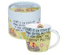 The Good Life - Juego de taza y tarro con tapa con texo en inglés Age is An Issue of Mind Over Matter, multicolor