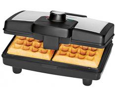 Clatronic WA 3606 Máquina para hacer gofres belgas, plato 21.5 X 13.5 cm, placa antiadherente, termostato regulable, 800 W, Acero Inoxidable, Negro y gris