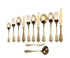ZFQ Set de Cubiertos de Color Dorado de acero inoxidable 18/10, Estilo Vintage, acabado pulido brillante, para Cocina, Restaurante, Fiesta, Juego de 13, Un juego completo de cubertería