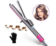 Rizador, Morpilot Rizador de pelo Varita automática para rizar el cabello con punta aislada antiarrugas, Tecnología de cerámica con pantalla LCD de temperatura Dual voltaje