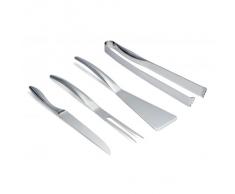 Philippi 189002 Wave - Juego de 4 cubiertos para barbacoa (acero pulido, tenedor, cuchillo, pala y pinzas)