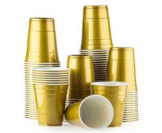 Vasos Oro Americanos 100 para Fiestas - Gold Cups Party Beer Pong Original 500 ml - varios colores tazas - Grande cerveza Vajilla desechables de plástico Juegos beber | Red Celebration