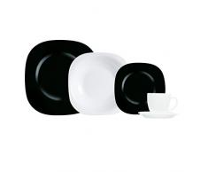 Luminarc 30 Piezas Carine Vajilla con Juego de Tazas, Vidrio Opal, Blanco y Negro