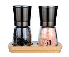 Set Molinillo de Sal y Pimienta - Mejor Acero Inoxidable Negro para Cocineros, Tapas Prácticas, Molinillos de Especias Cerámica Lisa con Tosquedad Ajustable, Molinillo de Pimienta