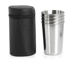 TRIXES Juego Compacto de 4 Vasos para Viaje en Acero Inoxidable con Bolso Símil Cuero