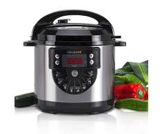 NEWCOOK Olla Programable Newcook Delicious Negra, Olla a Presión Multifunción Eléctrica con Voz, 15 Funciones, 1000W,6 l, 4 Niv. Presión,Cubeta con recubrimiento cerámico. Accesorio para Freír