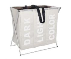 Wenko 3440113100 - Cesto para colada con 3 compartimentos de poliéster y aluminio (63 x 57 x 38 cm), color beige