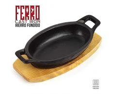 MGF Fuente de Hierro Fundido Ferro by Sergi AROLA, óptima retención y Reparto del Calor, Especial para INDUCCIÓN, Apto para Horno, Ahorro de energía, fácil Limpieza (Fuente 16 cm + Base, Negro)