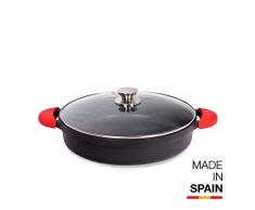 Valira Cazuelas - Cazuela Premium de 32 cm baja hecha en España, aluminio fundido con antiadherente reforzado, apta para inducción, incluye tapa y asas