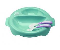 SARO – Vajilla “Twin” para bebés de cinco piezas con plato termo de doble altura, tenedor, cuchara y taza antigoteo. Material resistente y no tóxico