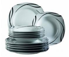 Domestic 920673 Oslo - Vajilla Cuadrada de Porcelana (6 Platos Llanos y 6 Platos hondos), Color Blanco y Negro