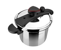 MAGEFESA ASTRA Olla a presión super rápida de fácil uso, acero inoxidable 18/10, apta para todo tipo de cocinas, inducción total.5 sistemas de seguridad, fondo termo difusor IMPACT BONDED BOTTOM. (6L)