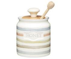 Kitchencraft Classic Collection - Tarro de Miel de cerámica, diseño a Rayas con dosificador de Madera de Rayas (450 ML)