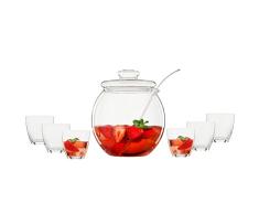 Bohemia Cristal 093 006 146 Ponche Set de 9 Piezas, 1 Ponche Cuerpo Aprox. 4,5 L con Tapa de Vidrio de borosilicato + 6 Vasos Aprox. 300 ml de Cristal