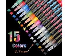 EKKONG Rotuladores acrílicos 15 colores, 0.7 mm Punta Fina Rotuladores de pintura acrílica para Piedra, Roca, Tela, Metal, Vidrio, Diseñar Taza de Cerámica, Scrapbooking, huevo de Pascua, DIY