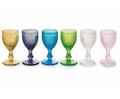 VILLA d'Este juego de 6 copas para vino de copas de licor diamantes de cristal con forma de diamantes de colores