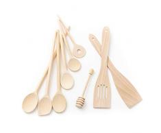 Tuuli Kitchen Set de Utensilios de Cocina Madera de haya (6x cuchara de cocina 18cm-35cm, cuchara para miel, 2x espátula)