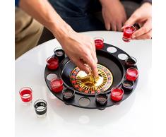 Relaxdays Juego de ruleta de beber con 16 copitas para licor, 30 x 30 cm, juego de azar como divertido juego de fiesta, 2 personas o más, diversión de casino, Ideal como regalo o para el día de padre, también para parejas, color negro-rojo