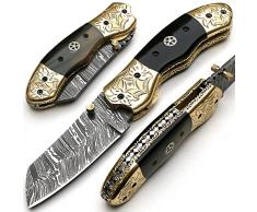 Cuchillo plegable, navaja de bolsillo, cuchillo hecho a mano a medida, cuchillo de acero de hoja de Damasco, con funda de cuero, cuchillo de cocina artesanal, cuchillo de cocina forjado a mano 8904