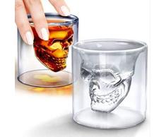 offershop Vaso de Cristal Cráneo Calavera 75 ml para Whisky Vodka Licor Ron Cóctel Cerveza Vino Grappa Chupitos Shot Cocktail