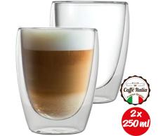 Caffé Italia Torino 2 x Juego de Vasos para Capuchino 250 ml - Vasos Térmicos - para Bebidas frías, Calientes, té y Latte Macchiato - Aptos para lavavajillas