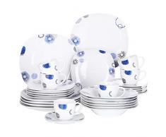 VEWEET Edson Juego de Vajilla 30 Piezas con 6 Platos Llanos, 6 Platos de Postre, 6 Platos de Hondos, 6 Tazas y Platillos para 6 Personas