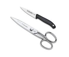 3 Claveles Línea EVO Set de Cocina, Tijeras Máster + Cuchillo de Verduras, Plata