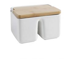 Salero de Doble Compartimento con Cuerpo Cerámico y Tapa de Bambú