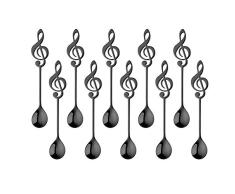 Acero Inoxidable Negro Cuchara de Huevo Juego de 10, Bisda Cuchara de Símbolo de Música Cuchara de Mocca Mini Cuchara de Torta Cucharadita