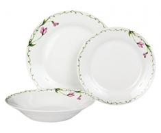 Dajar Presilla 18 Piezas. Vajilla Dom OTTI, Porcelana, Blanco Rosa Verde, 43,5 x 10,5 x 23,8 cm, â Unidades