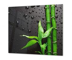 Tabla de cortar decorativa de cristal templado y cubre vitro - Dos en Uno - Resistente a golpes y arañazos - UNA PIEZA (60 x 52 cm) o DOS PIEZAS (30 x 52 cm); D08 Serie Naturaleza: Bambú con gotas