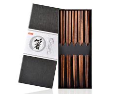 Gimars - Palillos para Comer Ramen, Sushi, etc. (5 Pares, Palillos Reutilizables, 23 cm, Palillos japoneses Naturales, Madera para vajilla China), Marrón Oscuro