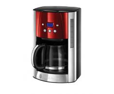 Russell Hobbs Cafetera de Goteo Luna Red - 12 Tazas, Jarra Cristal 1,8L, Programable, Soporte de Filtro Lavable, Tecnología de Rociado Avanzada, Acero Inoxidable, Plata y Rojo - 23240-56