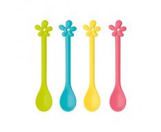 Koziol happy cucharas medidoras A-pril de cuchara, 4P de juego, de huevos de cuchara de madera, de colour amarillo y de jengibre/rojo/amarillo verde/funda de colour turquesa, L 16.8 cm, 3290099