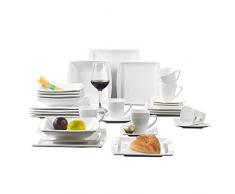 Malacasa, Serie Blance, Juego de Vajilla de Porcelana, 30 Piezas Juego de Café 30 Piezas con 6 Tazas,6 platillos, 6 Platos plano, 6 Platos de postre, 6 platos Hondos, para 6 Personas