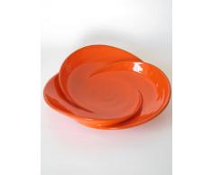 Centro de mesa de barro rojo, hecho a torno alfarero y esculpido a mano despues en forma de petalos, esmaltado en naranja, disponible en varios colores y otro tamaño. Firmado y etiquetado por nuestro taller artesano. Medidas 40/6cm.