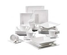 Malacasa, serie Carina,30 piezas vajilla de porcelana vajilla completa con 6 tazas de café , 6 platillos,6 platos de postre,6 platos de sopa y 6 platos planos vajilla para 6 personas
